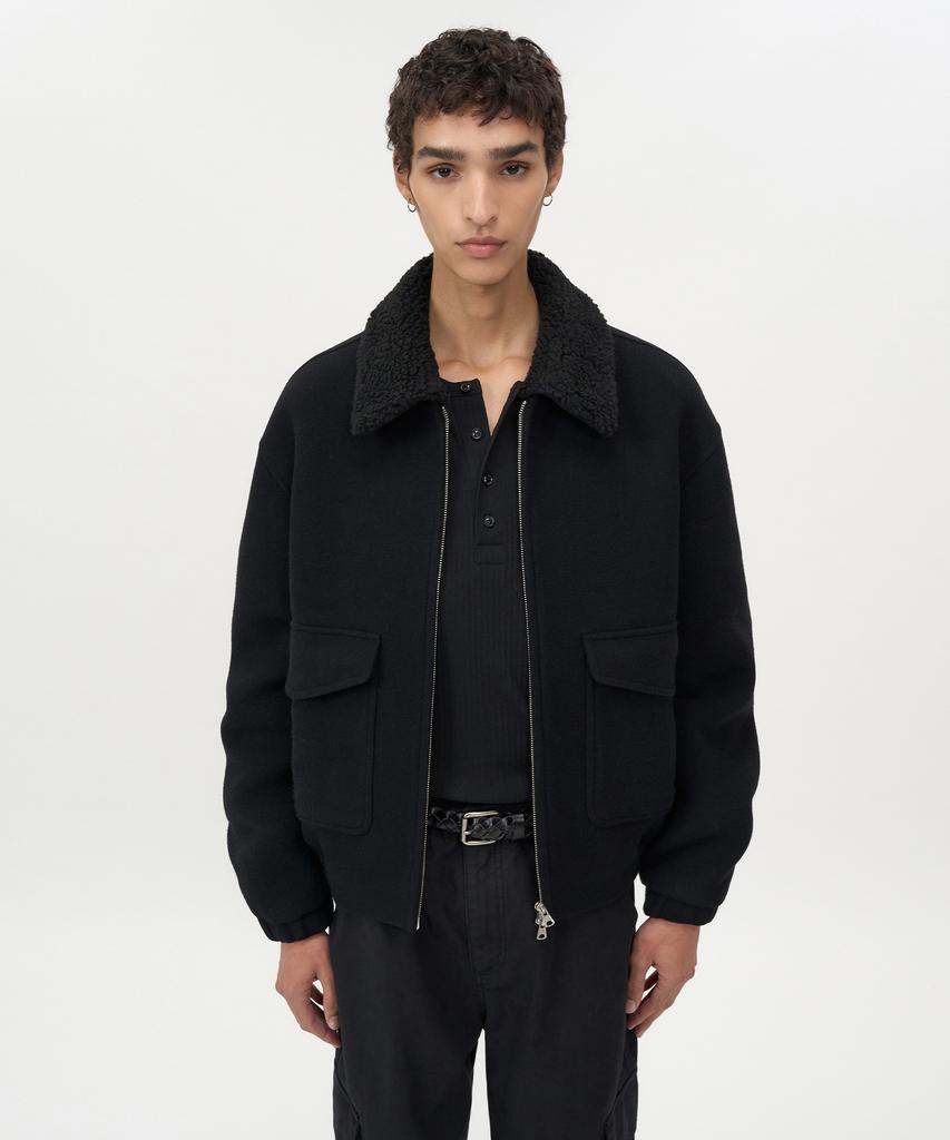 Insilence Detachable Collar Cashmere Blouson Black