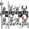 Medieval Crusader Knight Holy Sepulchre Hospital Soldier Figure Building Block Toy War Horse Mount Weapon Cloak Banner Gift B146