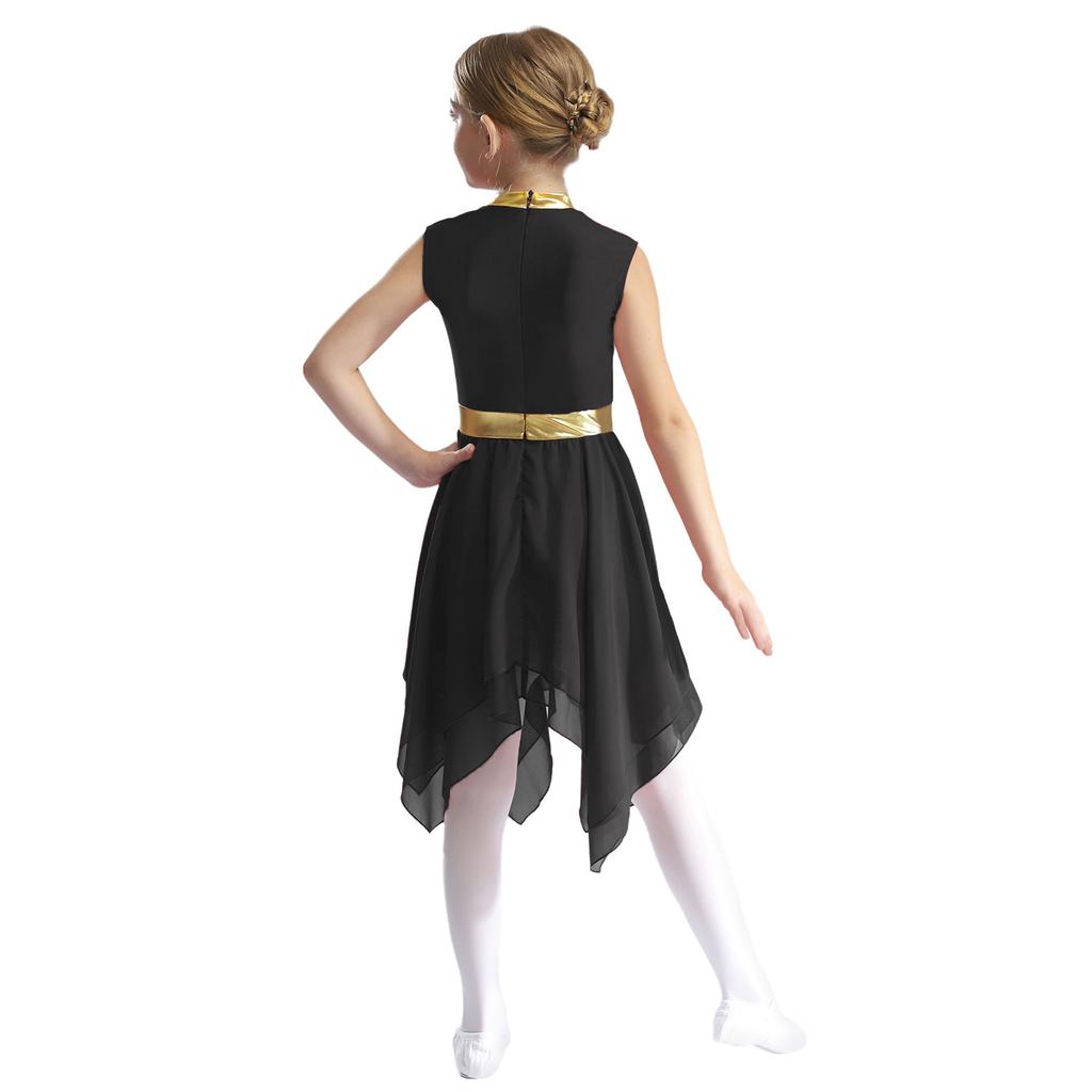 Дети Девочки Современное литургическое платье из металлизированной ткани без рукавов асимметричное танцевальное платье