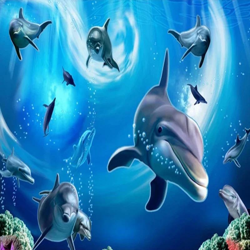 Обои 3d мультфильм фреска рыба дельфин животное фото обои детская спальня фреска