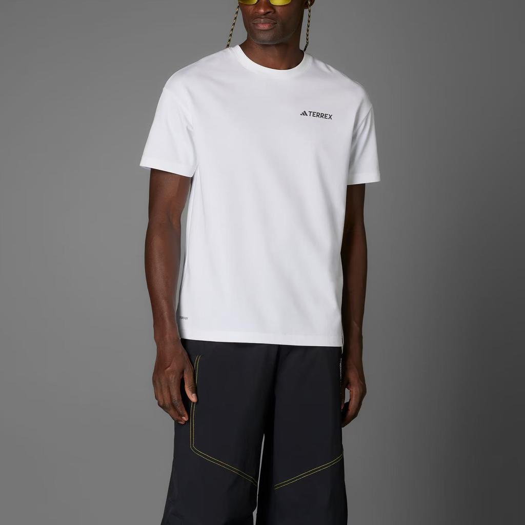 Adidas Terrex X Коллаборация с National Geographic Свободный крой Круглый вырез Влагоотводящая Быстросохнущая Футболка с коротким рукавом Унисекс Футболки Белый JD5956