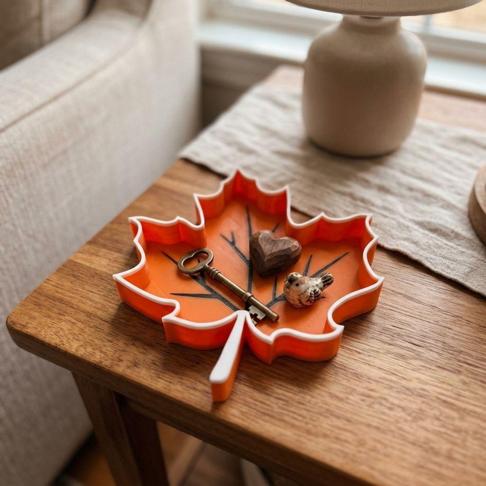 3D Printed Maple Leaf Trinket Tray Plastic Key Catchall Tray  for Key Candy Storage
