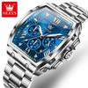 Tonneau Chronograph Men's Watches 30m Waterproof Quartz Original Wristwatch Stainless Steel Luminous Watch