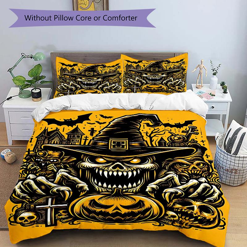 3pc Halloween Horror Cover Set - 1 Quilt Cover + 2 Pillowcases, All Seasons Bedroom Setting, Perfect for Home057