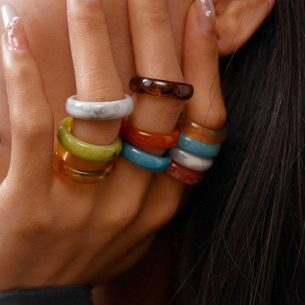 Dopamine Candy Color Finger Buckle Korean Style Geometric Forefinger Ring Solid Resin Ring Women