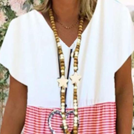 Женское летнее платье с цветными блоками и V-образным вырезом, короткими рукавами, свободным цифровым принтом, плиссированное платье-трапеция для свиданий, на каждый день