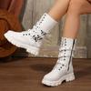 New Style Fashion Women Ankle Goth Boots Woman Winter Platform Shoes Luxury Studded Belt Buckle Punk Chunky Heels Mid Calf Boots