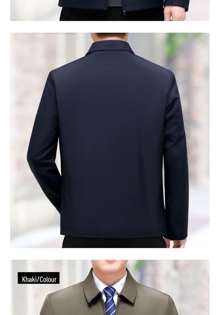 Men's Lapel Jacket: Loose Fit, Plus Size, Dad Style, Versatile Business Wear for Middle-aged & Elderly - Spring & Autumn