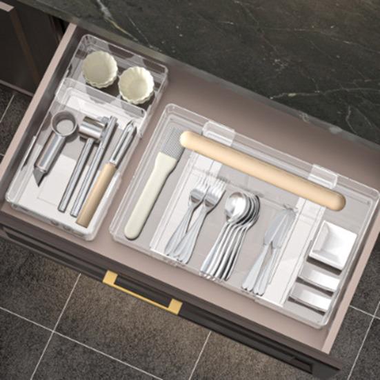 Органайзер для столовых приборов, выдвижной ящик для кухонных принадлежностей, органайзер с несколькими отделениями, большой вместимостью для столовых приборов