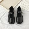Туфли Мэри Джейн женские осень 2025 новые круглые туфли с неглубоким носком одно слово с маленькими кожаными туфлями универсальные толстые каблуки черные одинарные туфли