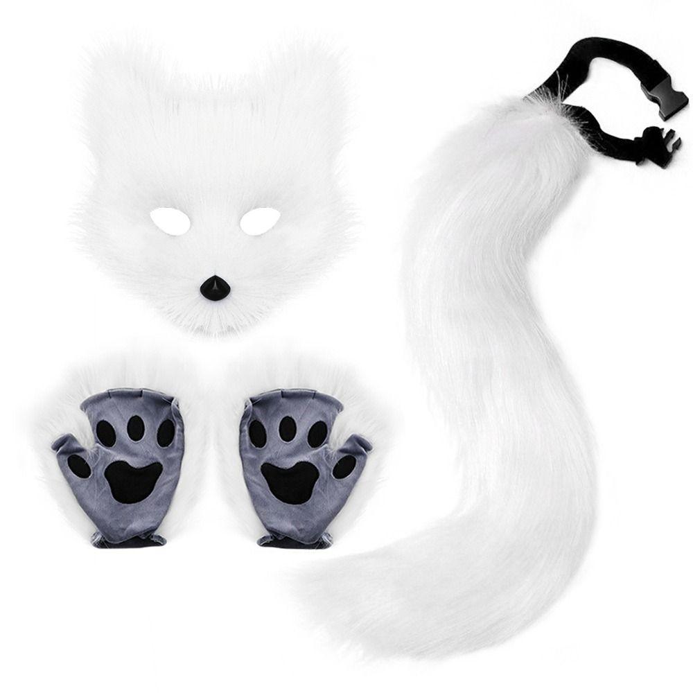 Novelty Simulation Fox Mask Gloves Dress Up Plush Animal Ears Mask Masquerade Party Tail Set Halloween Day
