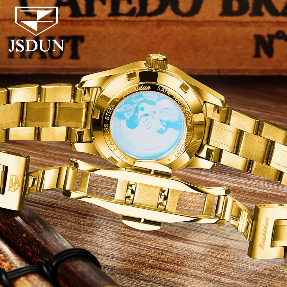 JINSHIDUN Brand Watch Heart Steel Automatic Mechanical Single Calendar Luminous Waterproof Women's Watch Women's Watch