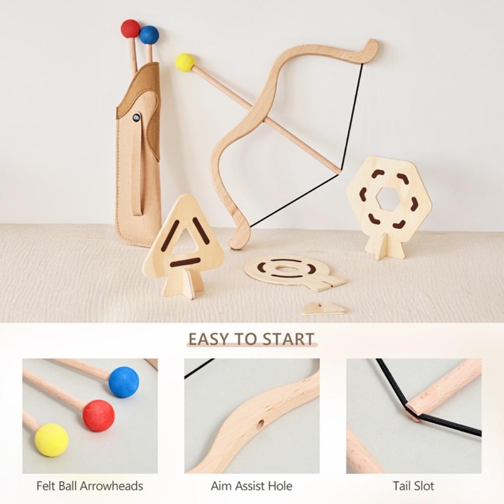 Wooden Children's Bow and Arrow Toy Set for Boys and Girls Birthday Gift Archery Shooting Sports Puzzle Wooden Toy