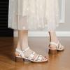 Retro mid-heeled sandals for women's summer new British style with one-word buckle thick heel stepping on shit open-toed Roman shoes for women