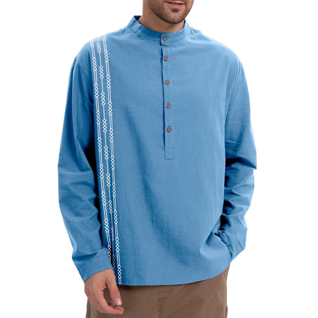 Мужские весенние однотонные ретро-топы с длинным рукавом на пуговицах, мужские повседневные модные топы