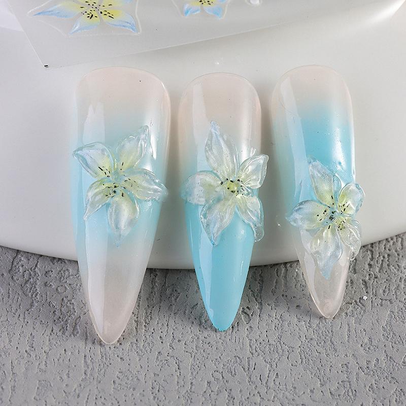 1 лист розовых лилий цветок наклейки для ногтей рельефные 3D желе пять лепестков цветок украшения ногтей наклейки самоклеящиеся слайдеры