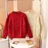 Winter Girls' Cable Knit Sweater In Thick Chunky Yarn, Retro Cherry Red - Fashionable, Warm, and Loose-Fitting for the New Year