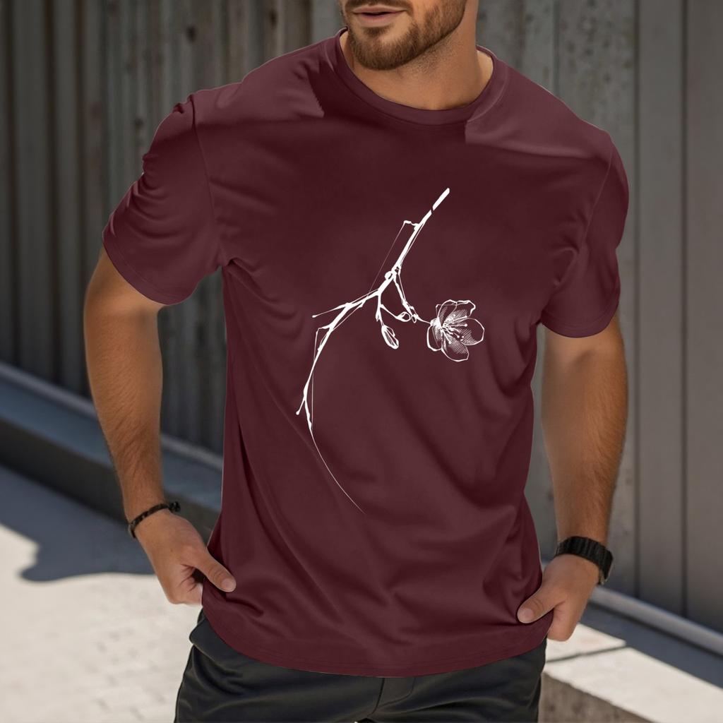 Мужская модная футболка с принтом, круглым вырезом, прямыми плечами и короткими рукавами