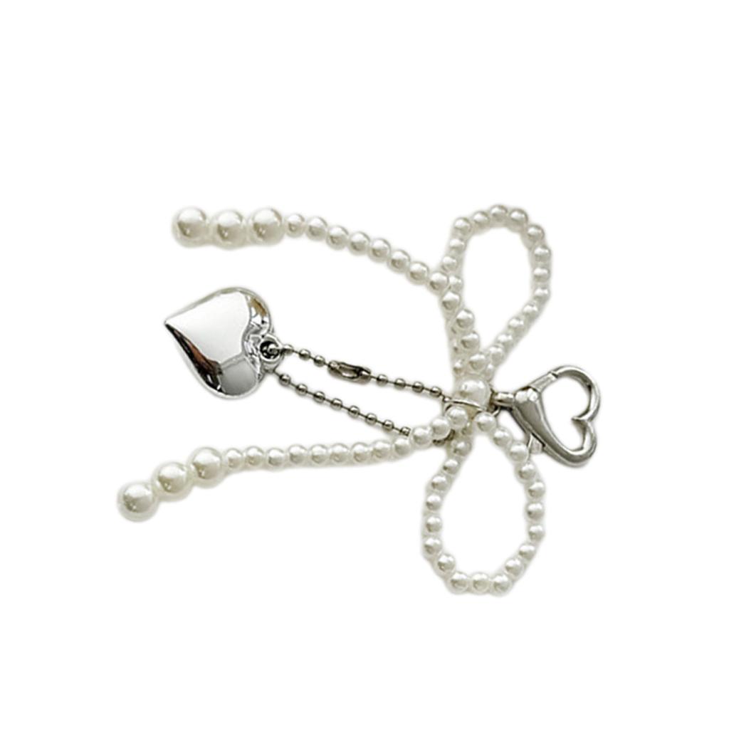 Fashion Heart Pearl Bowknot Charm Keychains Sweet Pendant Hanging Ornament Keyring Backpack Decoration for Women Girls