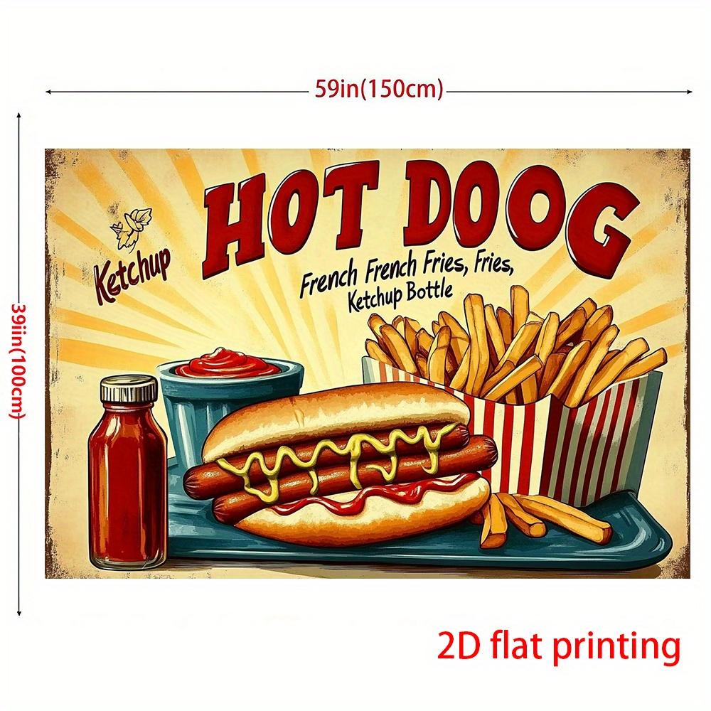2D flat party banner - 2D flat printing style hot dogs and fries backgroundDJH