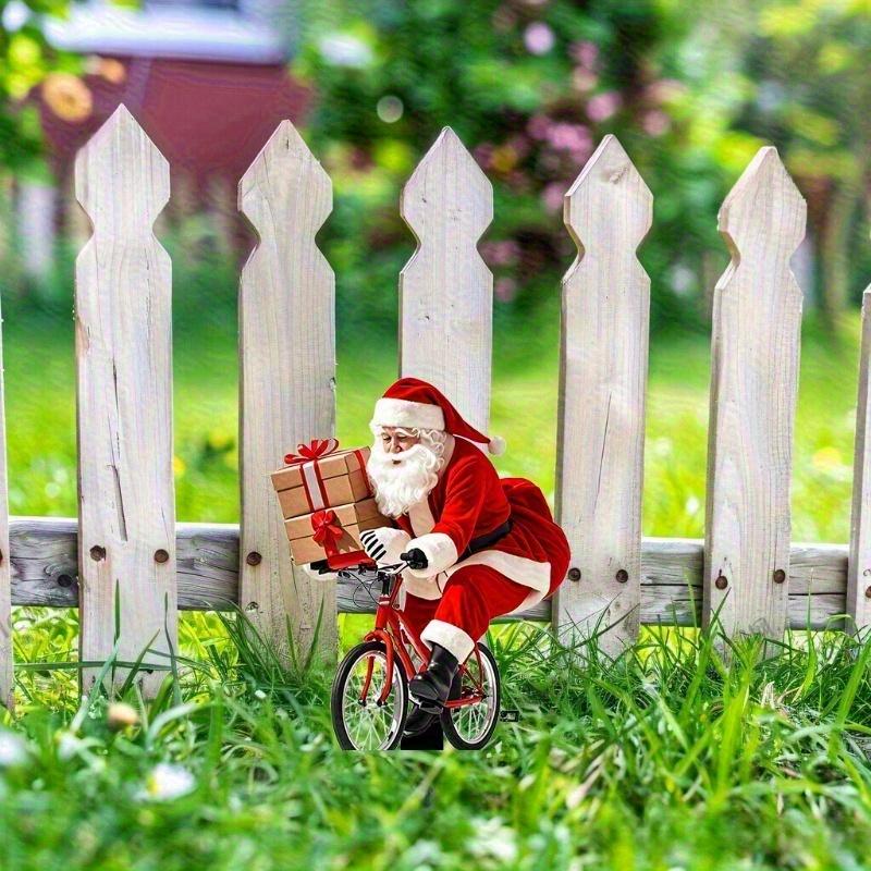 1pcs Nativity Scene Garden Stake Yard Decor 2D Flat Acrylic Santa Claus Riding A Bicycle with Gift Christmas Party Festival Deco