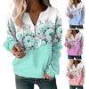 Женский осенне-весенний свитер с цветочным принтом, v-образный вырез, молния, декор, пуловер с длинными рукавами, мягкий повседневный толстый эластичный манжет, женский топ, блузка