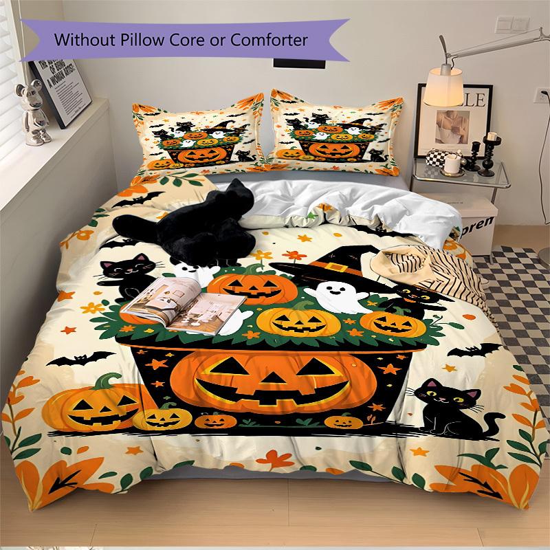 3pcs Halloween Decorations Bedding Set - 1 Duvet Cover + 2 Pillowcases(Core Not Included), Machine Washable Polyester yy251216131