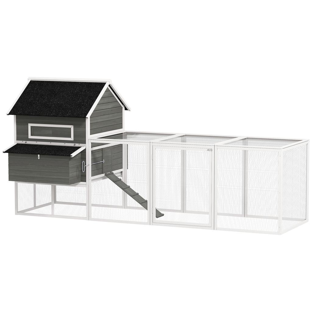 Wooden Chicken Coop with Run Nesting Box Asphalt Roof Pull-Out Tray for 4-6 Chickens 347x160x150 cm Dark Grey