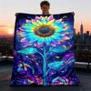 1pc Neon Sunflower Print Throw Blanket Polyester Fiber, Lightweight Flannel, Soft & Warm, All Season Use for Outdoor, Camping Digital Print
