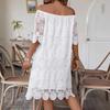 Белое кружевное вышитое повседневное летнее платье для женщин, цельное, с открытыми плечами, с полым дизайном