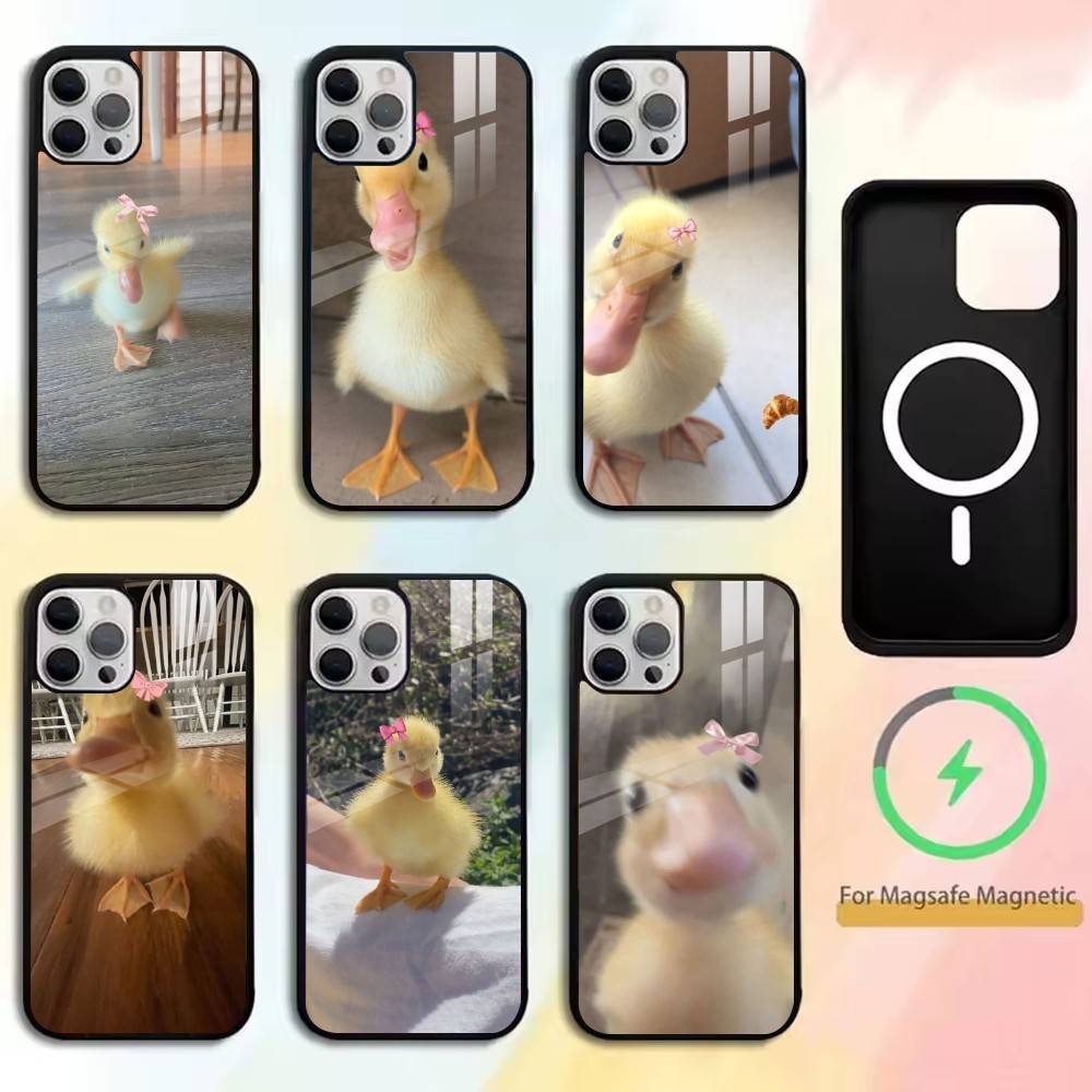 Ins Cute Bow Duck Phone Case For iPhone17,16,15,14,13,12,11 Plus,Pro Magnetic with Magsafe Wireless Charging