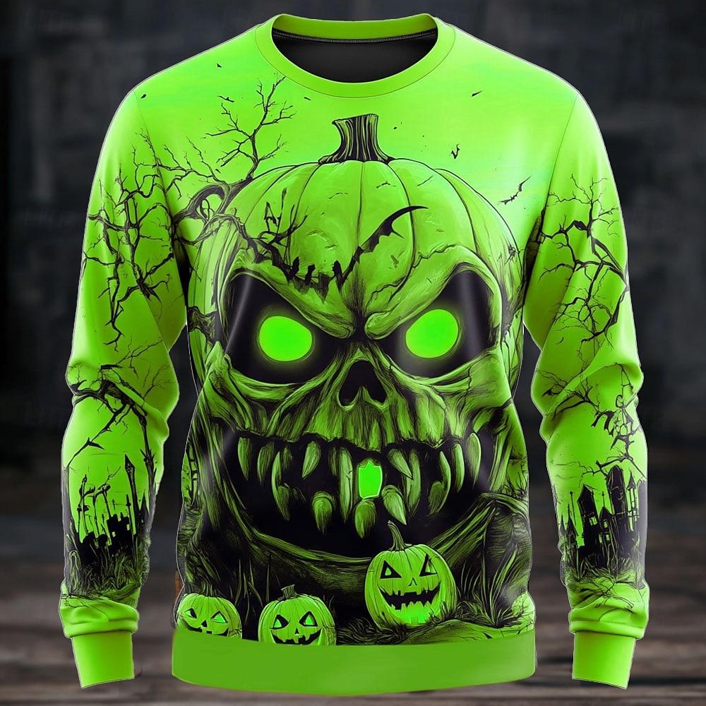 Men's Halloween Sweatshirt 3D Ghost Printed Pullover Hoodie Men Women Set Harajuku Fashion Skull Ugly Christmas Sweater Cat Tops
