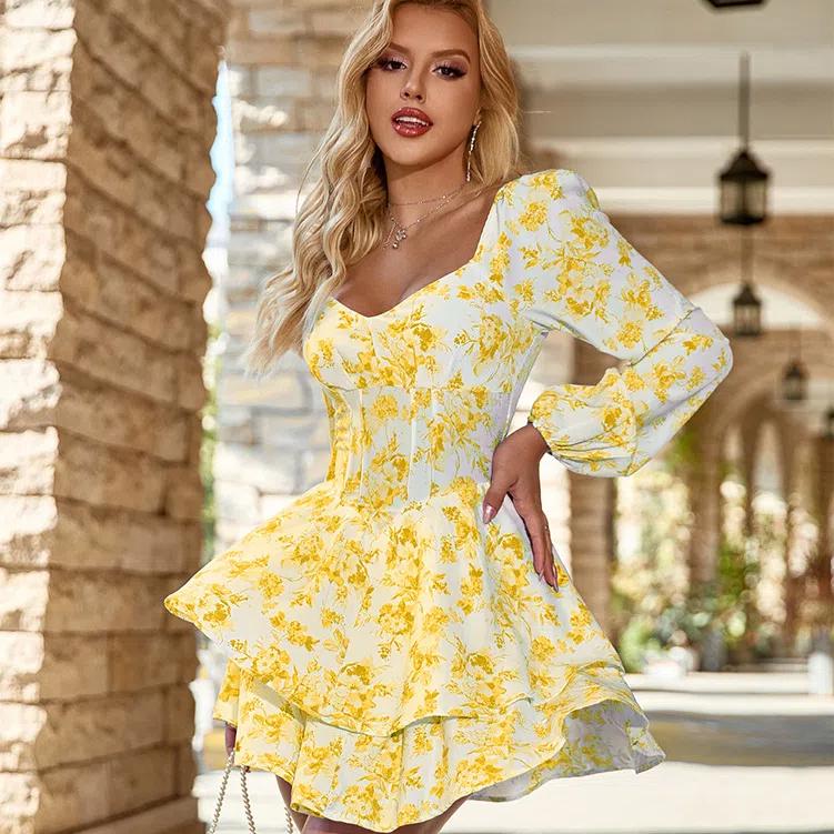 Европейская и американская женская мода, платье в милом стиле, облегающее платье, короткая юбка с тортом и праздничным принтом