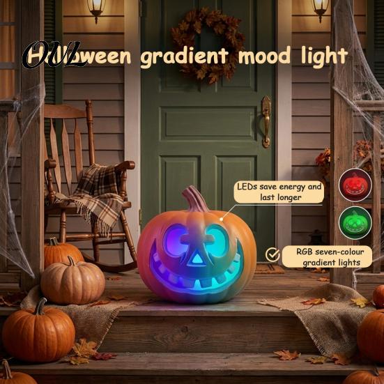 Outdoor Yard Decorations LED Halloween Pumpkin Light, Light Up Jack O Lantern Decor, Color Resin Lamps Gradient Glowing Lamp for Porch Window
