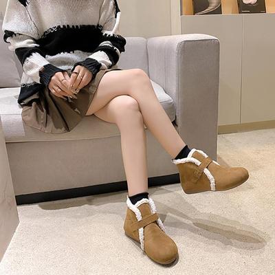 Женские туфли больших размеров из хлопка с мехом и флисом, повседневные короткие однотонные замшевые ботинки из натуральной кожи, размеры 35-41