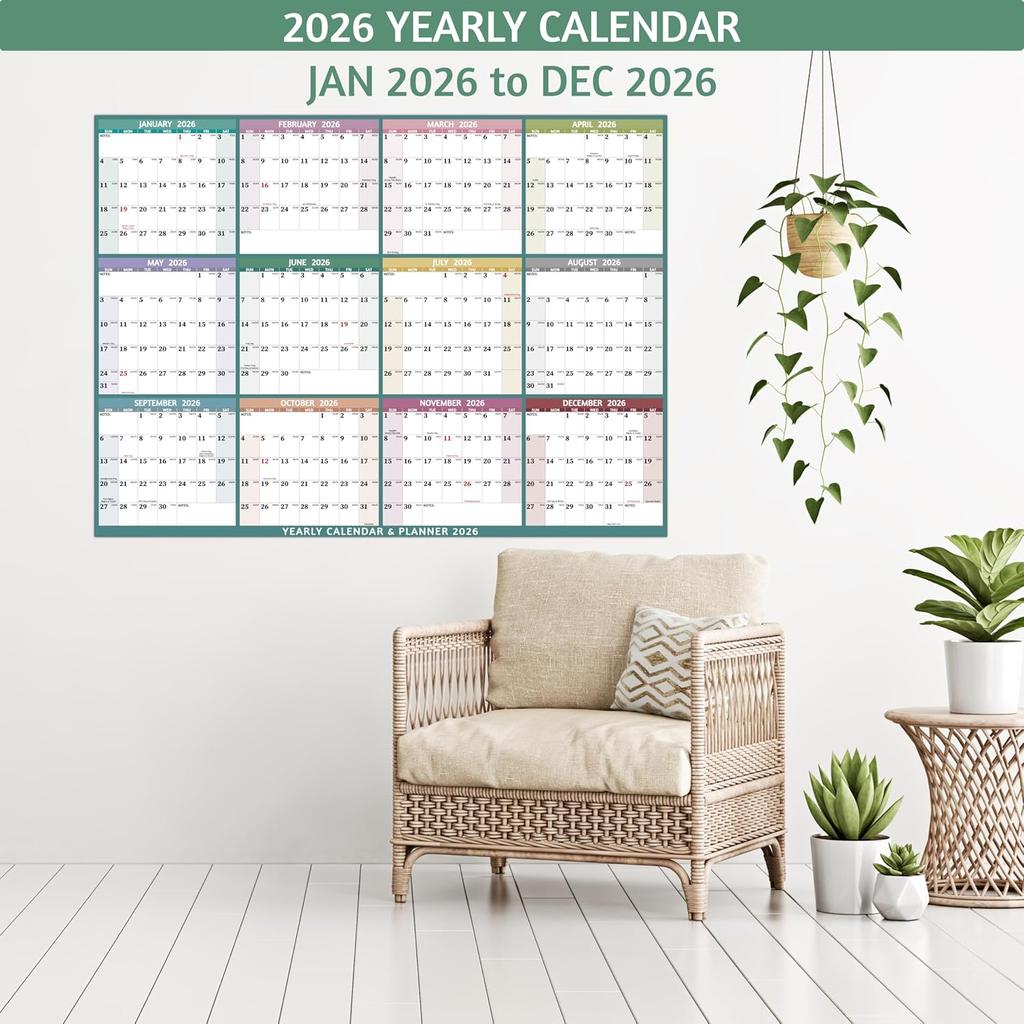 2026 Dry Erase Calendar – Large Yearly Wall calendar 2026, 38.19'' x 25.2'', 2-Side Reversible Calendar 2026, Vertical/Horizontal, Jan 2026 – Dec