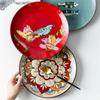 8-14 Inch European Circular Plate Cake Rack Fruit Tray Steak Plate Ceramic Hand-painted Disc Underglaze Fruit Creative Plate-B