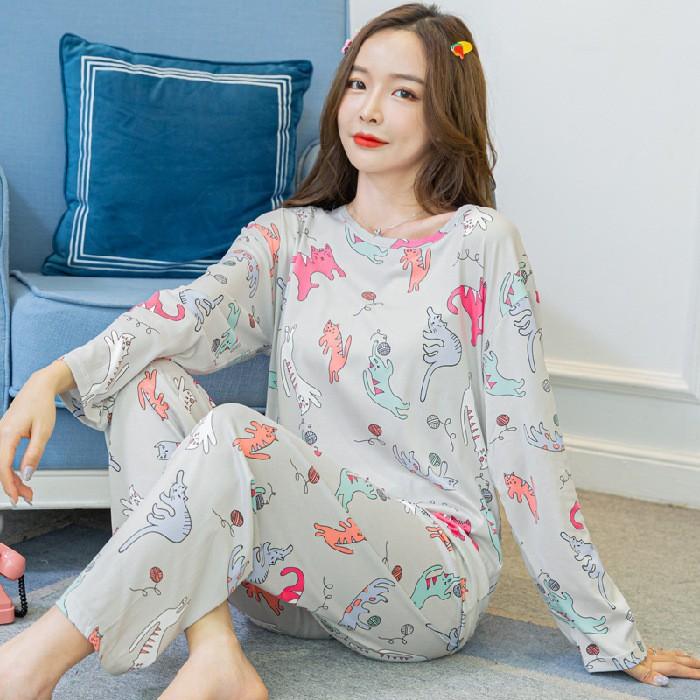 Мультфильм Женская мода пижама комплект девушка осень пижама пижама длинная женская пижама кавайный костюм женский комплект одежды ночная одежда