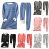 Women's Printed Round Neck Warm Suit Long Sleeved Fleece Sweater Drawstring Sports Pants Two-Piece Set