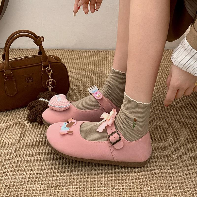Lightweight and Breathable Cute Flat-bottomed Shallow-mouth Single Shoes for Women's 2025 New Spring and Autumn with Skirt Round Head Soft-soled Mary