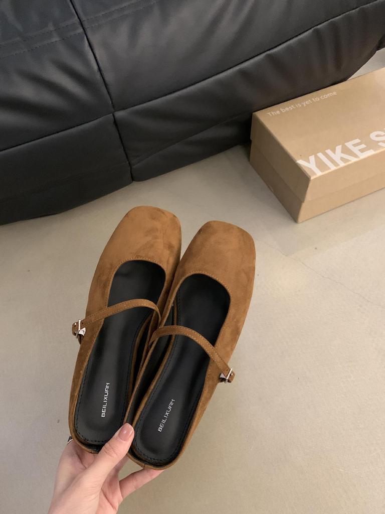 Inner Heightening Bag Head Half Slippers Women Wear 2024 Autumn New French Retro Suede Fairy Style Mary Jane Shoes
