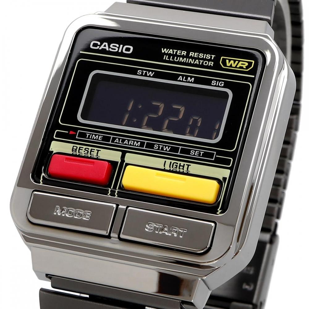 Casio Часы CASIO Digital Watch Vintage Series A120WEGG-1B Unisex с металлическим ремешком, темно-серый металлик, модель Overseas