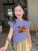Girls Summer Cotton Cartoon T Shirt Cute Flutter Sleeve Short Sleeve Top Baby Breathable Comfortable Undershirt