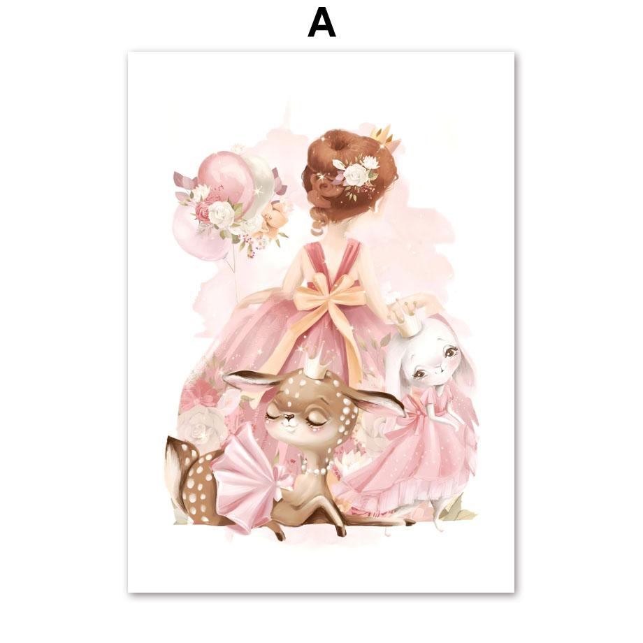 Kawaii палевый кролик, лиса, принцесса, Корона, настенная живопись, холст, живопись, постеры и принты, скандинавские украшения для детской комнаты, фотографии