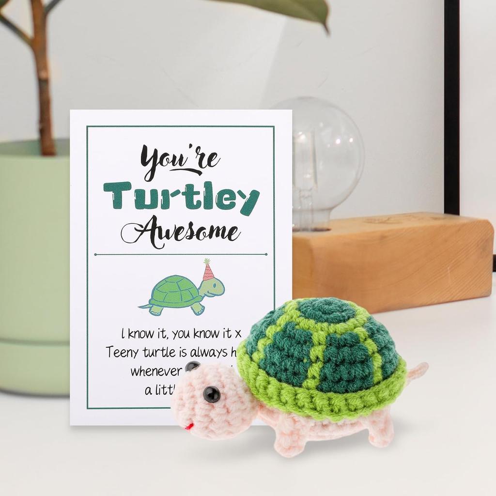 Funny Crochet Positive Energy Turtle With Encouragement Card Home Room Decoration Handmade Wool Knitting Turtle Christmas Gifts