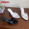 Fashion Fashion Butterfly-Knot Ladies High Heels Sandals Slides Shoes Female Slip On Footwear Round Toe Women Heeled Sandals Shoes Pumps