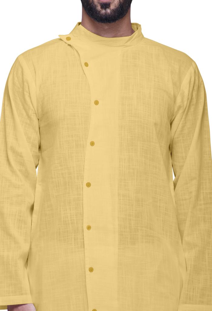 Atasi Длинный рукав индийская мужская курта однотонный хлопок с воротником-стойкой в этническом стиле