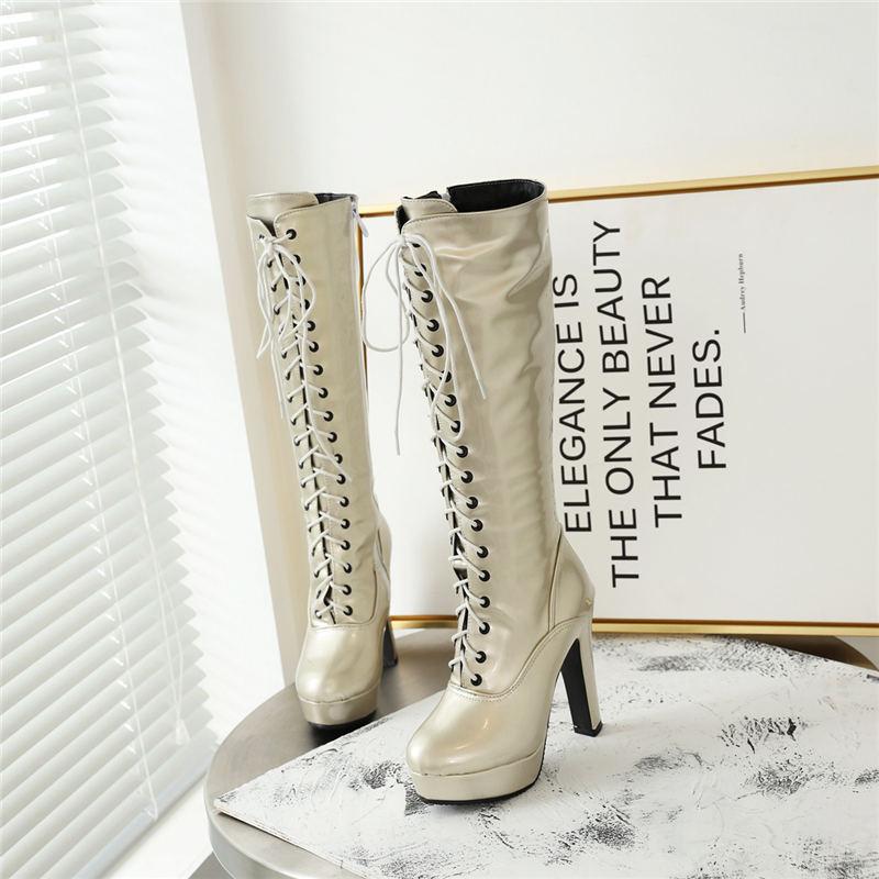 Женские сапоги на высоком каблуке, сексуальные, в европейском и американском стиле, осень и зима, новые, водонепроницаемые, на платформе, с толстым каблуком, большие размеры, римские сапоги