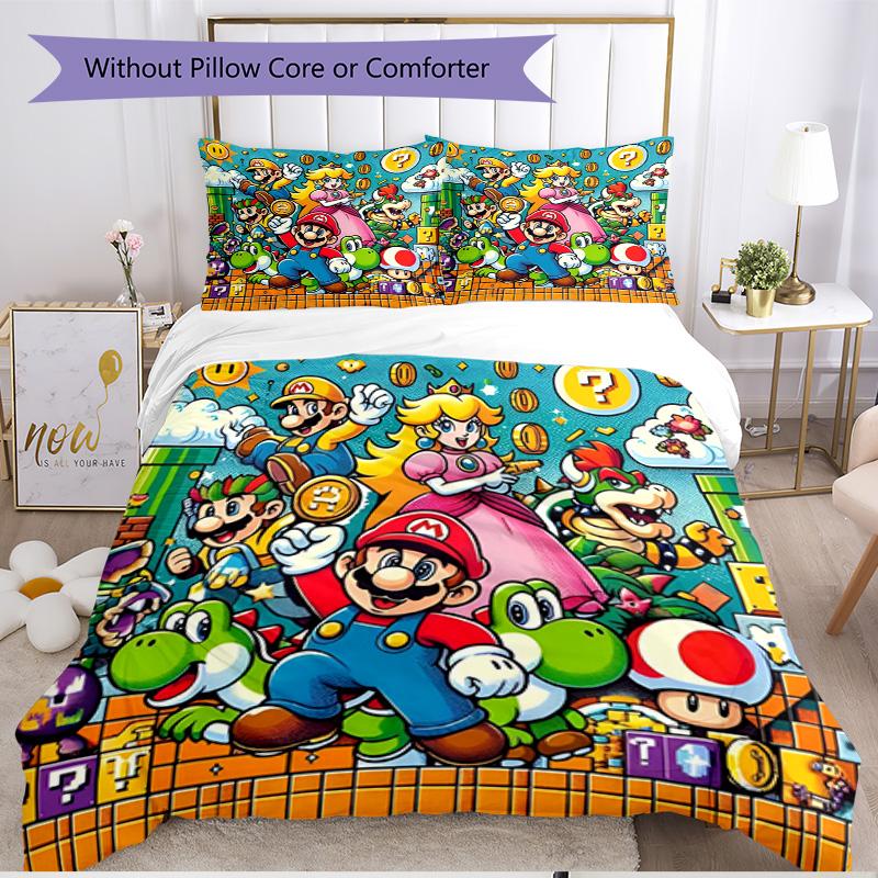 3pcs Duvet Cover Set (1*Duvet Cover + 2*Pillowcase, Without Core), Super Mario Print Soft All‑Season Bedding Set, Home Bedroom Decor Gift