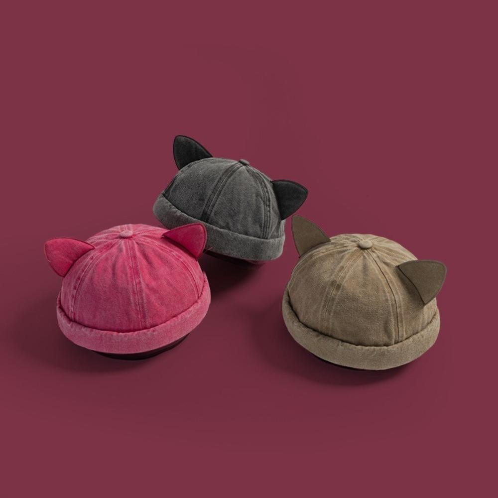 Washed Old Beanie Hat Solid Color Beanie Cap Fashion Cat Ears Landlord Hat Men